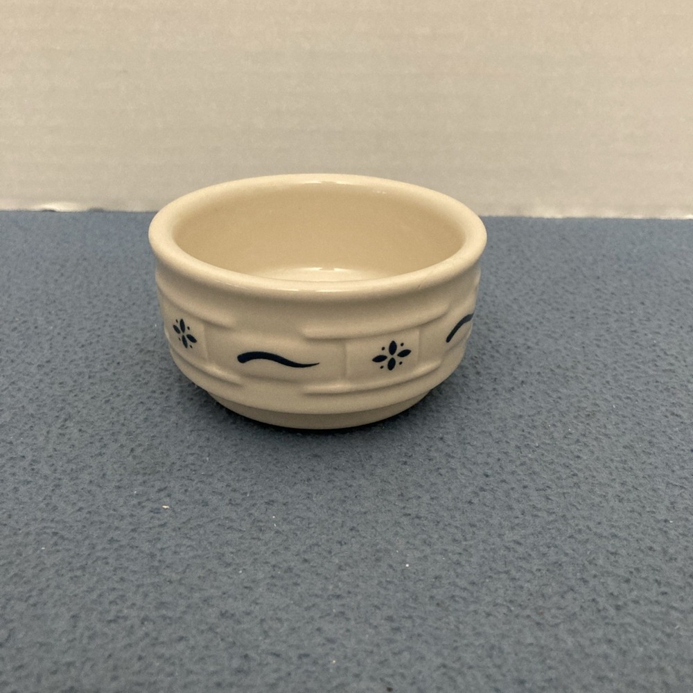 VINTAGE LONGABERGER POTTERY WOVEN TRADITIONS BLUE. STACKABLE RAMEKIN CUSTARD CUP